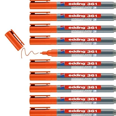 Imagen de edding 361 marcador para pizarras blancas naranja 10 rotuladores punta redonda 1 mm rotulador pizarra blanca, borrado en seco flipchart, tablón de notas
