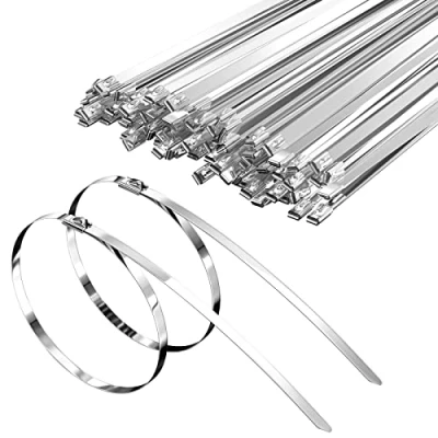 Imagen de Gvolatee 50 piezas Bridas Inoxidable Resistencia Tracción 125 Kg,Bridas Metalicas 400mm Multiusos Bloqueo Automático,Bridas Para Fijación Tuberías,Reparación Cercas y Atado Cables
