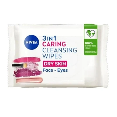 Imagen de NIVEA toallitas de limpieza biodegradables para piel seca (40 hojas), hechas 100% fibras vegetales, maquillaje, faciales removedoras, el embalaje