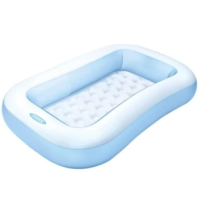 Imagen de Intex Piscina Hinchable Infantil Rectangular, 166x100x25 cm, 90 litros de Capacidad, Suelo para Mayor Comodidad, Azul niños Desde 2 años, Incluye Parche reparación (57403)