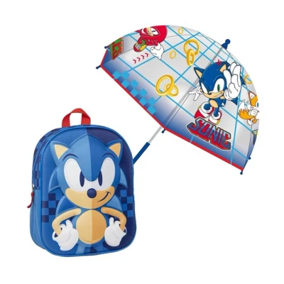 Imagen de Set de mochila 3d infantil sonic+paraguas burbuja a juego