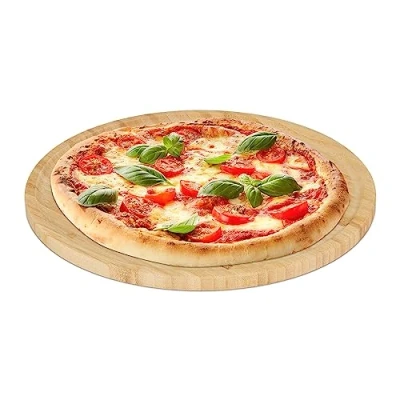 Imagen de Relaxdays Tabla para Pizza, Bambú Natural, Ø 32 cm, Plato Redondo Servir y Cortar, Tablero Madera Quesos, 1.5 x cm