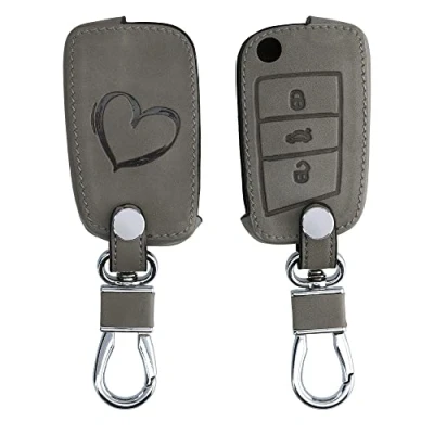 Imagen de kwmobile Funda Compatible con VW Golf 7 MK7 Llave de Coche 3 Botones Case Piel Nobuck sintética para Mando Dibujo corazón Gris