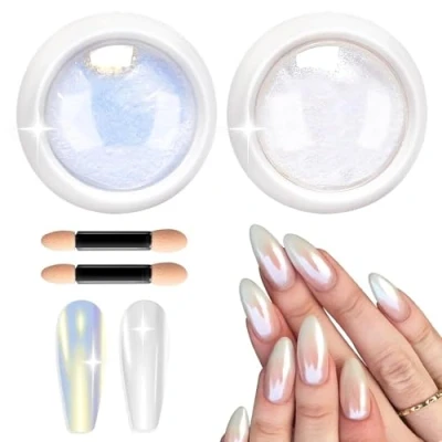 Imagen de LEDSUUEI 2 polvos uñas efecto perla,polvos para con espejo, de pigmentos holográficos aptos la decoración uñas,glitter