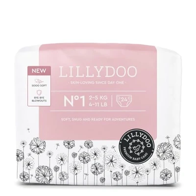 Imagen de Pañales LILLYDOO delicados con la piel talla 1 (2 5 kg), 24 unidades, protección contra fugas, suaves, sin perfumes, lociones ni colorantes y dermatológicamente probados