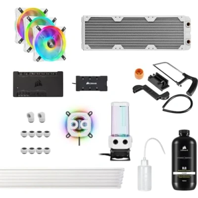 Imagen de Corsair Hydro X Series iCUE XH305i RGB PRO Kit de Refrigeración Personalizada (Circuito para CPU, Bloque Líquida Pack Bomba/Depósito D5, 3 Ventiladores RGB) Blanco