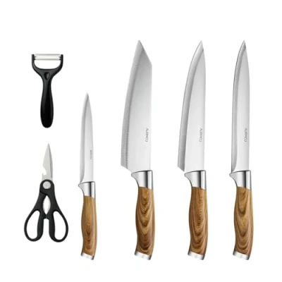 Imagen de AURMOO Cuchillos de Cocinero, Cuchillo Cocina, Corte, Multifuncional, Pelante, Tijeras Cocina(6pcs)