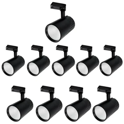 Imagen de Jandei Pack x10 Foco Techo Led Carril 30W, Blanco Cálido 3000K, 3000 Lúmenes, 185V 265V AC Monofásico, Aluminio Vestidor, Escaparate, Tienda, Oficina. (Negro)