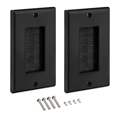 Imagen de kwmobile 2X Placa de Pared con Cepillo Set pasacables para enchufes US Cubierta empotrable tapar Cables Salidas Hoyos cableado Negro