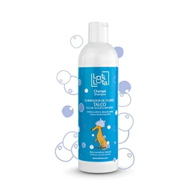 Imagen de LOTI LOTA Champú Eliminador de Olores Talco 500 ml Elimina el Mal Olor del Pelaje Rico Aroma a pH Adaptado Apto Uso frecuente Todas Las Razas y Tamaño
