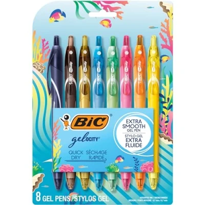 Imagen de Bic gel ocity bolígrafos de secado rápido, punta media (0.7 mm), colores surtidos, retráctiles con cómodo agarre completo, paquete 8 unidades