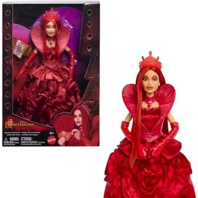 Imagen de Mattel Disney Los Descendientes: El ascenso de Red, Muñeca Reina Corazones con vestido real y accesorios, inspirada en la película, juguete +4 años (HWV09)