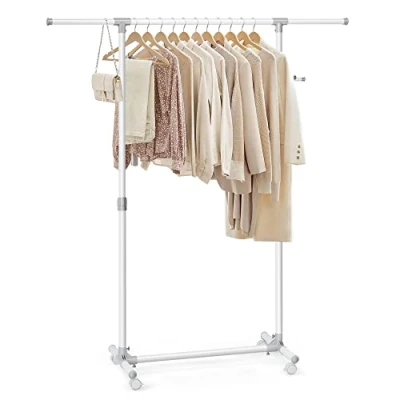 Imagen de SONGMICS Perchero con Ruedas, Burro para Ropa, Altura Ajustable 97 165 cm, Barra Extensible, Ganchos Laterales Accesorios, Blacno LLR001W01