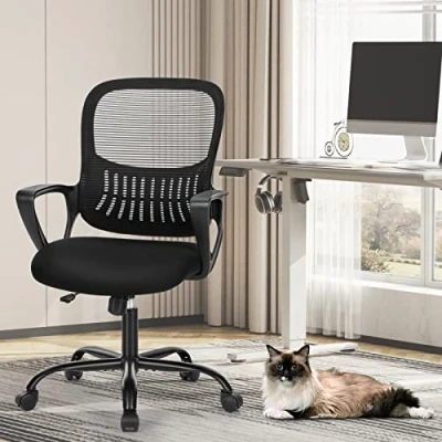 Imagen de Sweetcrispy Silla de Oficina ergonómica, Escritorio con Soporte Lumbar, reposabrazos Ajustables, Ajustable en Altura, sillas Oficina, Adecuada para y Dormitorio