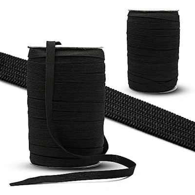 Imagen de DOJA Barcelona Cinta Elastica Coser 50m 10mm Negro Costura de Poliéster y Goma Bobina Manualidades Rollo Gomas Elasticas para Tapiceria, Sofa, Ropa