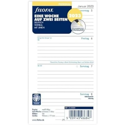 Imagen de Filofax Personal 1 semana en 2 páginas verticales (alemán)2023, blanco, 23 68440