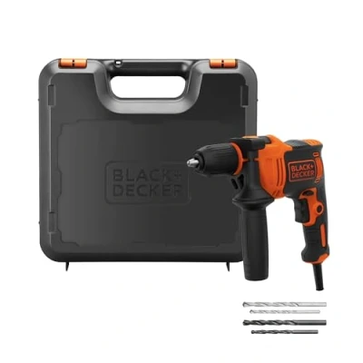 Imagen de BLACK+DECKER Taladro Percutor con Cable 710W, Portabrocas 13mm, Incluye 4 Brocas, empuñadura lateral y maletín, Velocidad 0 2800 RPM, Impactos 47,600 IPM, BEH710K QS