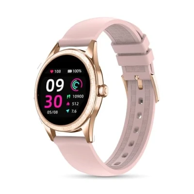 Imagen de LUNIQUESHOP LSLUXE Reloj Brillante para Mujer Presión Arterial, Ritmo cardíaco,Mensaje, podómetro Control de sueño y música Smartwatch Impermeable iOS/Android Rosa
