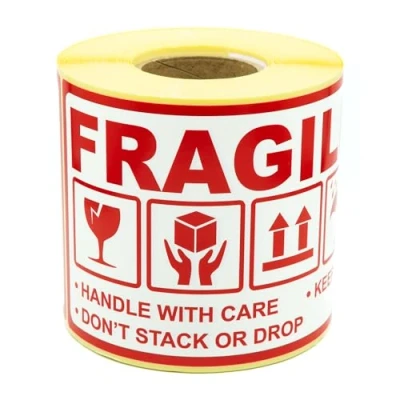 Imagen de MD Labels Etiquetas de advertencia en rollo, 90 x 150 mm, fragile, mango con cuidado, mantener seco, no apilar ni drop this way up autoadhesivas envío (300)
