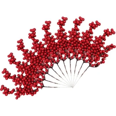 Imagen de Paquete De 10 Tallos Rojos, Selecciones Artificiales Bayas Rojas, Ramas Rojas Acebo, Navideñas para Árbol Navidad, Bodas, Vacaciones