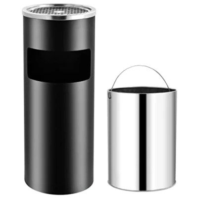 Imagen de vidaXL Papelera con Cenicero Acero Cubo Basura Contenedor Útil Diseño Elegante Funcional Sofisticado Insertos Extraíbles Robusto Negro Capacidad 30L