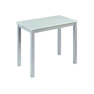 Imagen de MOMMA HOME Mesa de comedor y Cocina, Extensible Plegable, color Blanco/Plata. Modelo Londres, Cristal Templado/Metal, Medidas 95x55/95x76 cm