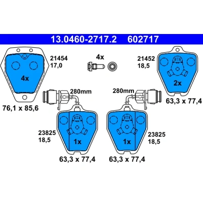 Imagen de ATE 13.0460 2717.2 Juego de pastillas freno con contacto avisador desgaste tornillos pinza AUDI: A8 D2, A6 C4 Berlina, 100 Berlina