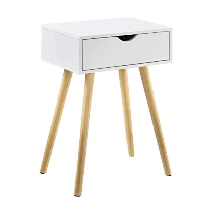 Imagen de [en.casa] Mesa Auxiliar con un Cajón 60 x 40 29,5 cm Mesilla de Noche Mesita Cómoda Diseño Blanco