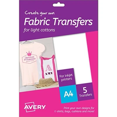 Imagen de Avery España MD1001 Etiquetas para ropas Tshirt transfer 5 unidades dina A4 algodón blanco