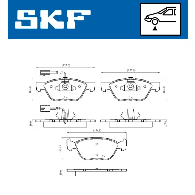 Imagen de SKF VKBP 80438 E Juego de pastillas freno con contacto avisador desgaste ALFA ROMEO: 147, GT, 156 Berlina, FIAT: Punto II Hatchback