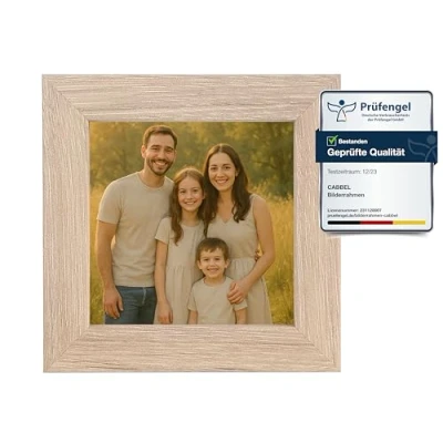 Imagen de CABBEL marco de fotos 10 x cm MDF, cristal acrílico irrompible, natural, paquete 1 unidad, cuadrado para colocar o colgar, moderno y estable