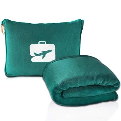 Imagen de EverSnug Manta de Viaje y Almohada Premium Suave 2 en 1 avión con Bolsa Suave, Funda para Equipaje Mano Clip Mochila (Verde Azulado)