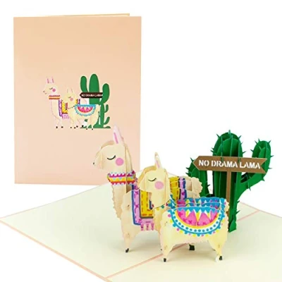Imagen de tarjeta de cumpleaños no drama lama, divertida I con cactus 3D, llama, alpaca, pop up como felicitación, felicitación o cupón cumpleaños, G25
