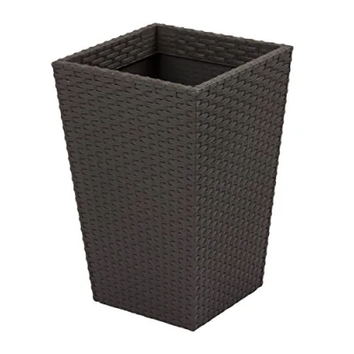 Imagen de Keter Maceta pequeña ratán, Base Cuadrada, 100% Material Reciclado, 29 x 44 cm, Capacidad 24L, Color Gris Grafito