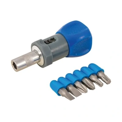 Imagen de Silverline Tools 250488 Destornillador Corto de Carraca y Puntas, 7 Piezas
