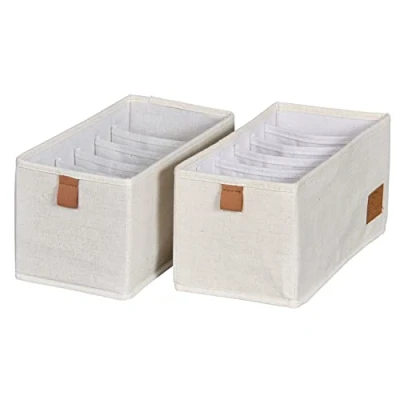 Imagen de LOVE !T STORE 679615 Organizador de Cajones 2 Piezas, Sistema Organización para El Armario Tela, Juego Unidades con 6 Compartimentos Cada Uno, Beige, 30cm x 15cm