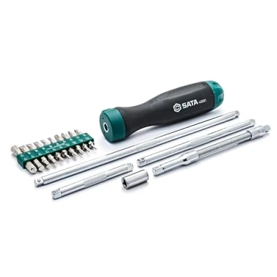 Imagen de SATA ST09343SJ Juego de Destornilladores con Carraca 26 Piezas Mecanismo 45 Dientes Alto Torque y Mango dos Materiales, en Estuche Almacenamiento