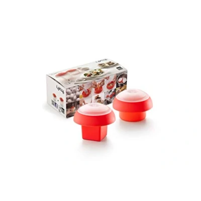 Imagen de Lékué Kit 2 Moldes Cocedor de huevos para microondas o baño maría, silicona platino Rojo, Cúbico y cilíndrico 100 ml x