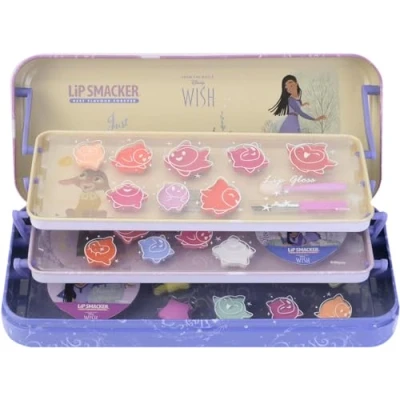 Imagen de Lip Smacker Disney Wish Triple Tier Beauty Tin, Set de Maquillaje para Niñas Inspirado en con Brillo Labios, Sombras Ojos, Accesorios Belleza y Pegatinas Incluidas