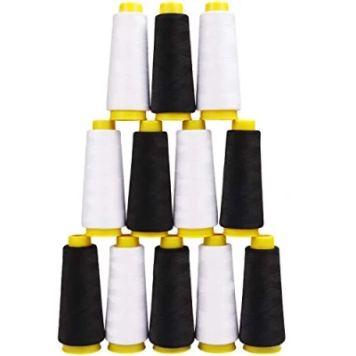 Imagen de Kurtzy Set de Hilos Blanco y Negro Poliéster Máquina Coser (Pack 12) 11,5 cm con 900 Metros Hilo Kit Bobinas 2 Colores a Mano Cono