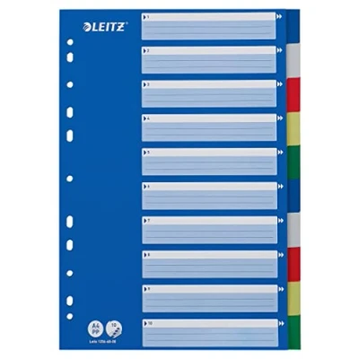 Imagen de Leitz A4 10 Separadores Archivador Multicolor, Pestañas de Plástico Resistente con Carátula Índice, 12566000