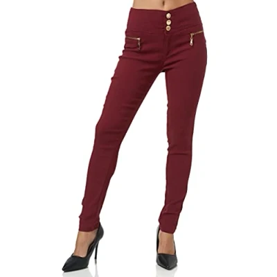 Imagen de Elara Pantalones Elásticos Mujer Cintura Alta Jeggings Chunkyrayan 2563 5 Wine 46