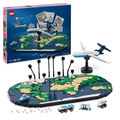 Imagen de LEGO Family Momentos de Viaje, Manualidad y Actividad en Familia, Juguete Construcción, Portafotos Maqueta Avión, Decoración Mapamundi para Salón, Regalo Viajeros 14 Años o Más 41838