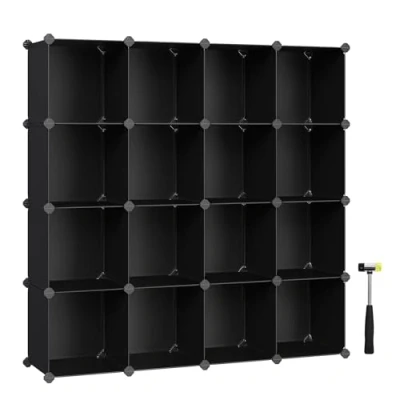 Imagen de SONGMICS Unidad de Almacenamiento 16 Cubos, Zapatero, Sistema estantería Bricolaje, Cubos apilables, Estante plástico PP, Armario, Divisor para Dormitorio, Oficina, 31 x 123