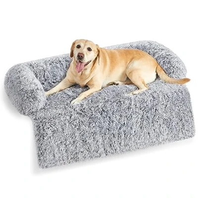 Imagen de Feandrea FluffyHug Cama para Perros, Tela de Felpa, Alfombrilla, Funda Protectora Sofá, Talla XXL, Perros Grandes, 122 x 95 18 cm, Gris Ombré PGW224G01