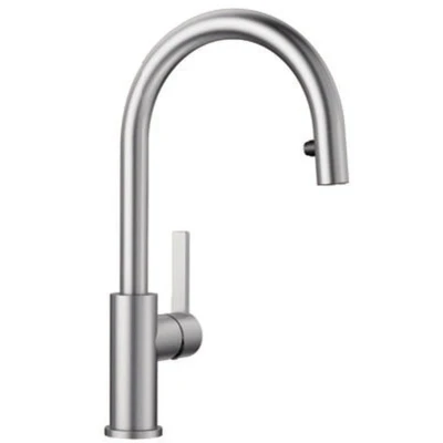 Imagen de BLANCO CANDOR S 523121 Grifo monomando de cocina con cabezal manguera extraíble, alta presión, acero inoxidable macizo cepillado