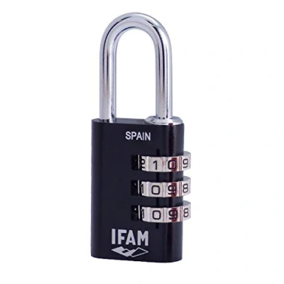 Imagen de IFAM Candado de Combinación Col Combi, 30mm, Color Negro, Máxima Seguridad, Ideal para Maletas y Taquillas, Con Clave Más 1.000 Combinaciones, Aluminio, Gran Ligereza, Arco 5mm