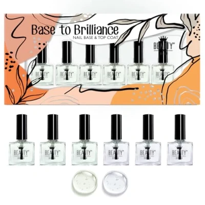 Imagen de Set de 6 esmaltes uñas: 3 bases y top coats 10 ml, secado rápido, con vitamina E, aceite jojoba albaricoque, para manicuras brillantes duraderas