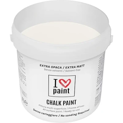 Imagen de I LOVE CHALK PAINT color Blanco Antiguo 4 litros Pintura a la tiza para muebles, paredes y objetos Sin lijado disolventes ni formaldehído decoración efecto base de agua