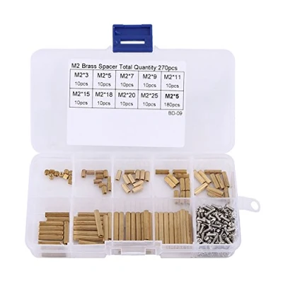 Imagen de 270 pcs M2 Hembra de Latón Cilíndrico Separación Rosca con Tornillos Acero Inoxidable Surtido